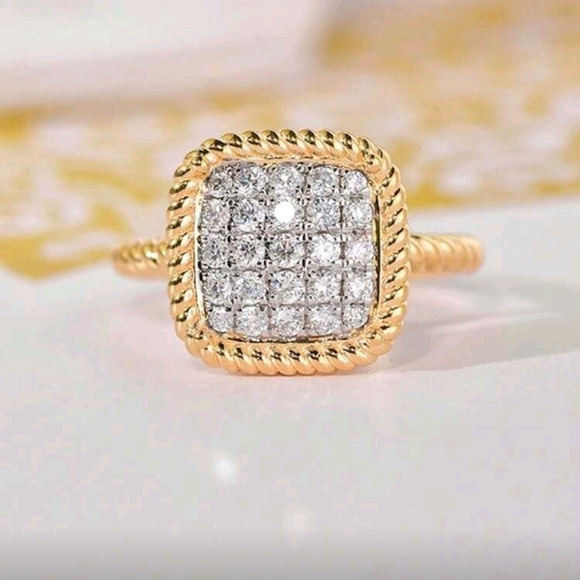 Huitan Gold and Silver Women's Ring with Cubic Zirconia Square Shape - Picture 5 of 11